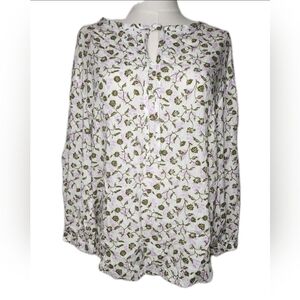 Caslon Split Neck Blouse Floral Print Shirt Longer Back Tunic 100% Rayon Size S